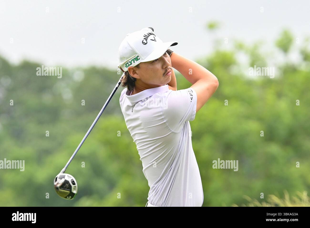 Thursday June 19, 2025: Min Woo Lee hits his tee shot on the third hole