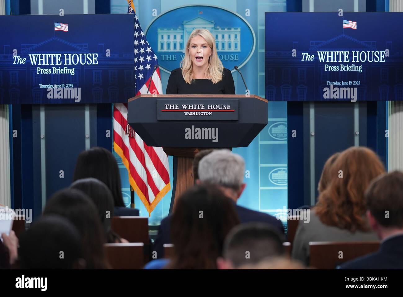 White House press secretary Karoline Leavitt speaks during a press