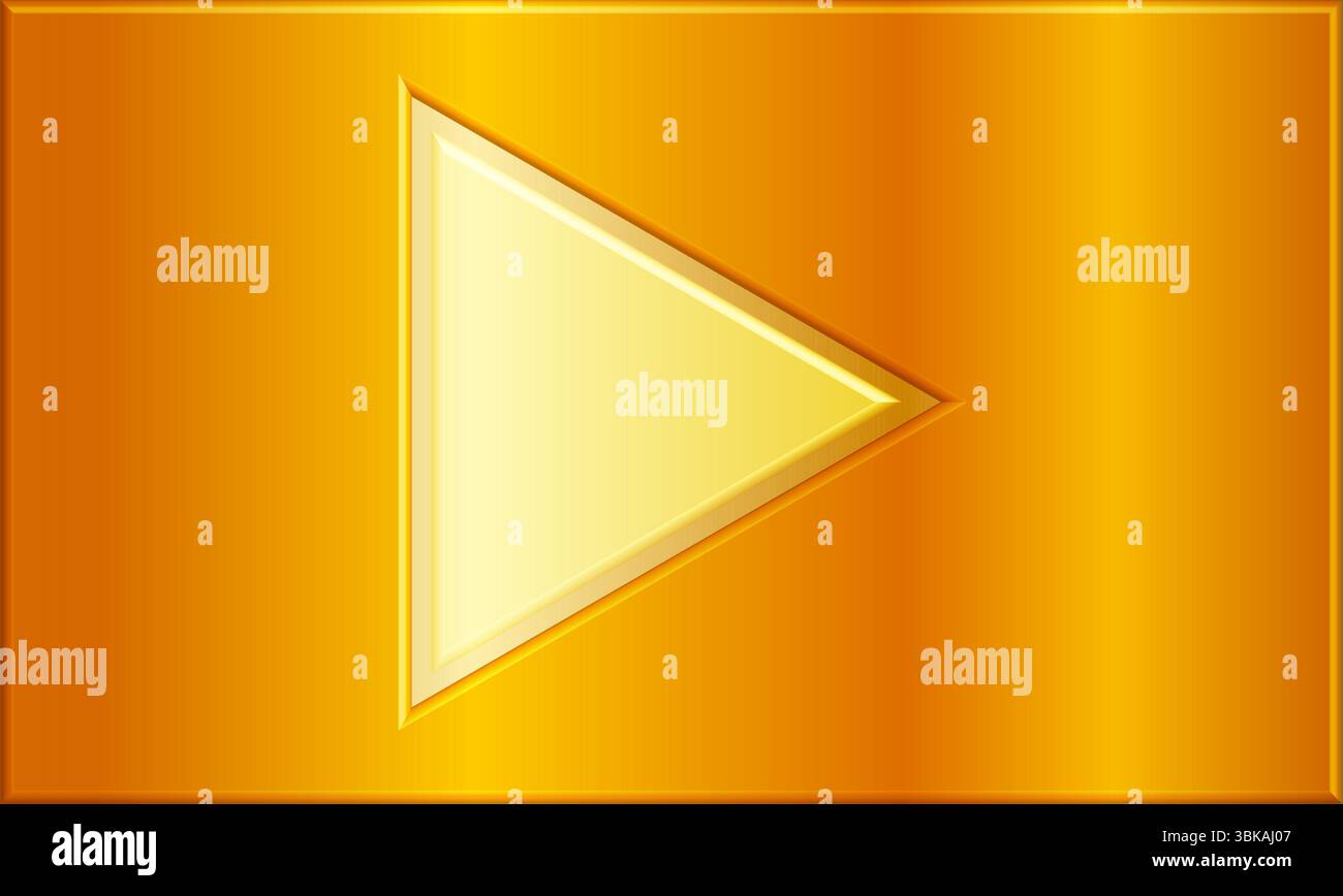 Gold Play Button Icon - 3D Golden Media Player Start Symbol Stock Vector