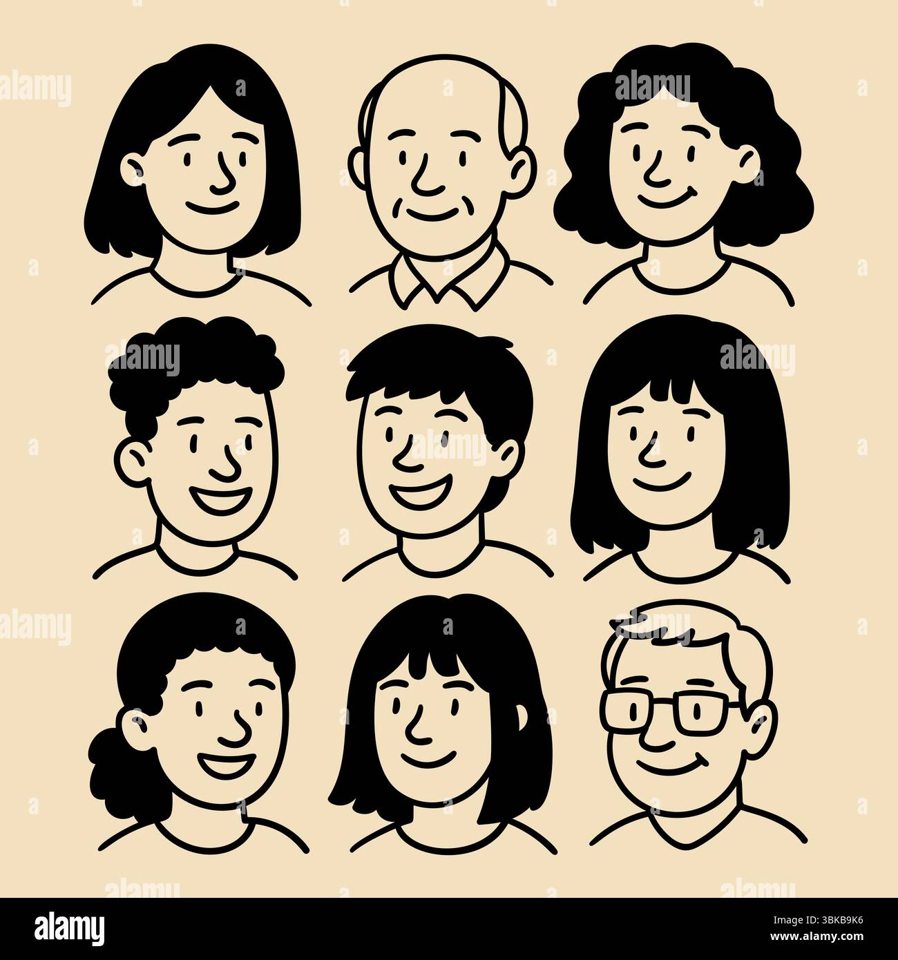 Doodle people faces set in hand drawn style. Collection of avatar icons ...