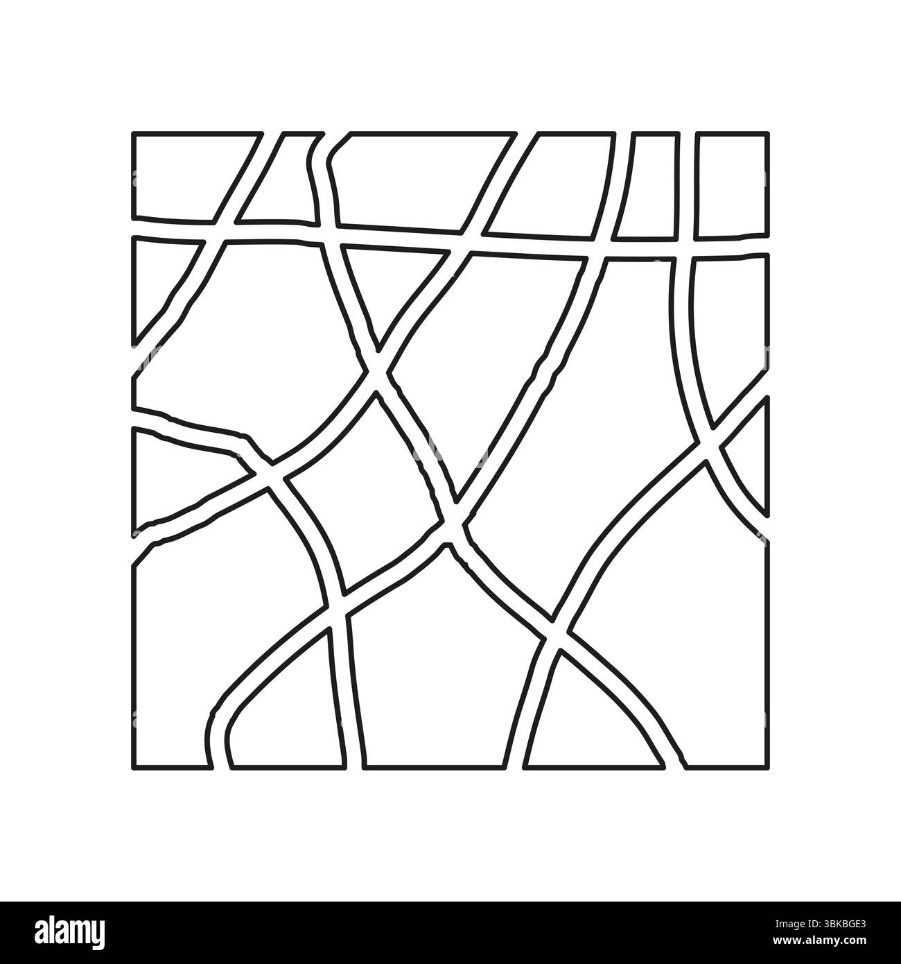 Abstract street map. Black white vector. Curved path pattern. Geometric layout shape. Stock Vector