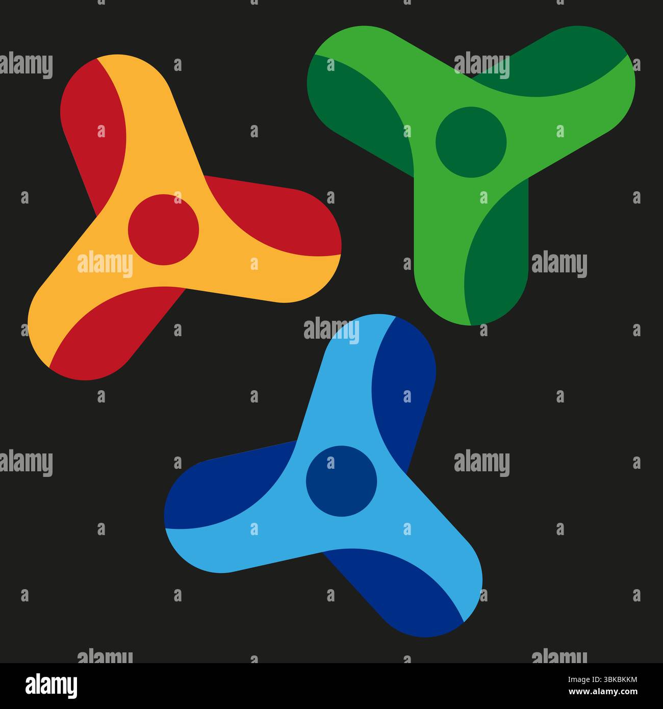 Colorful 3d icons. Dark background symbol. Abstract rounded shape ...