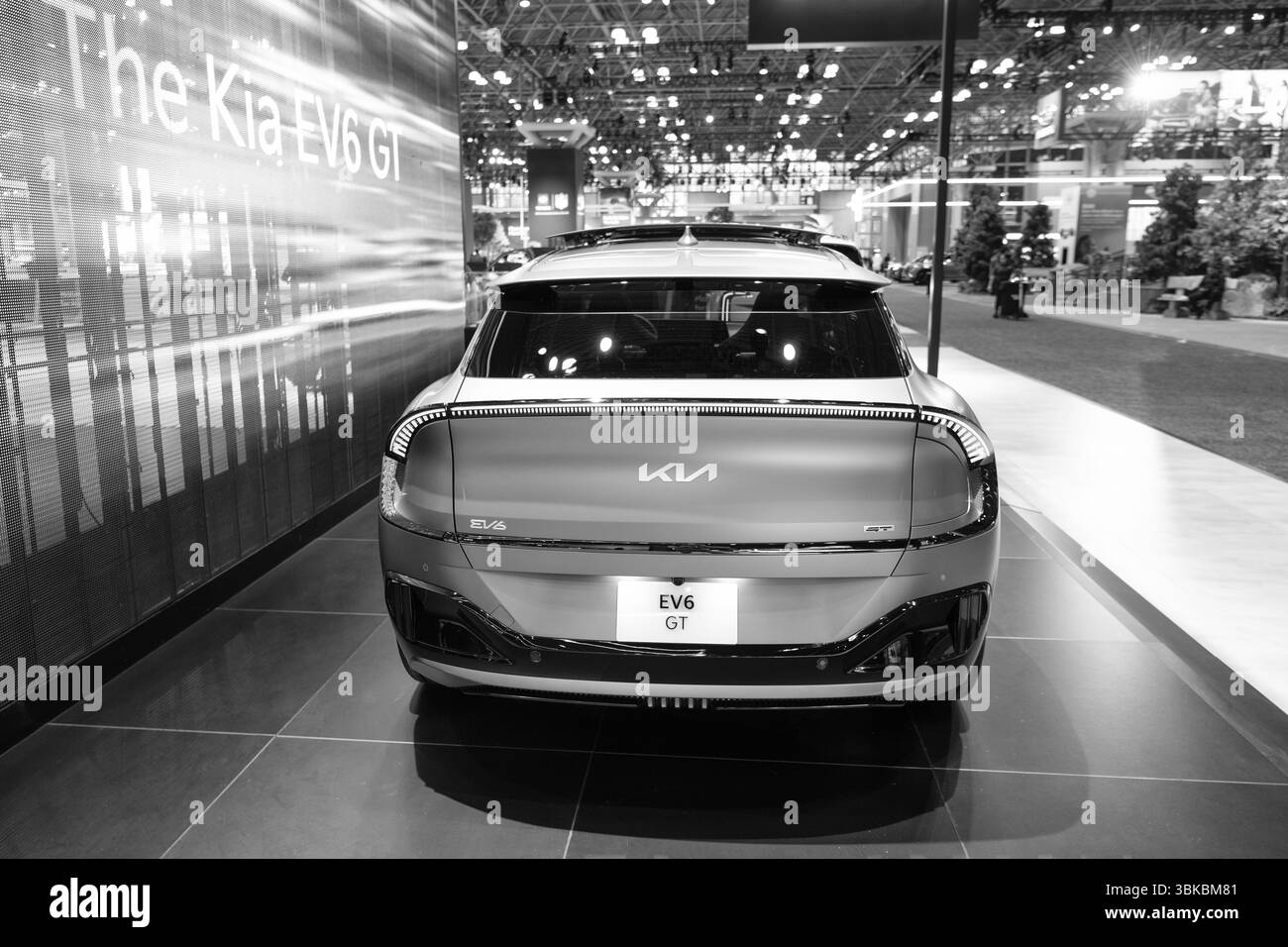 New York City, USA - March 27, 2024: Kia EV6 electric car at New York International Auto Show, back view Stock Photo