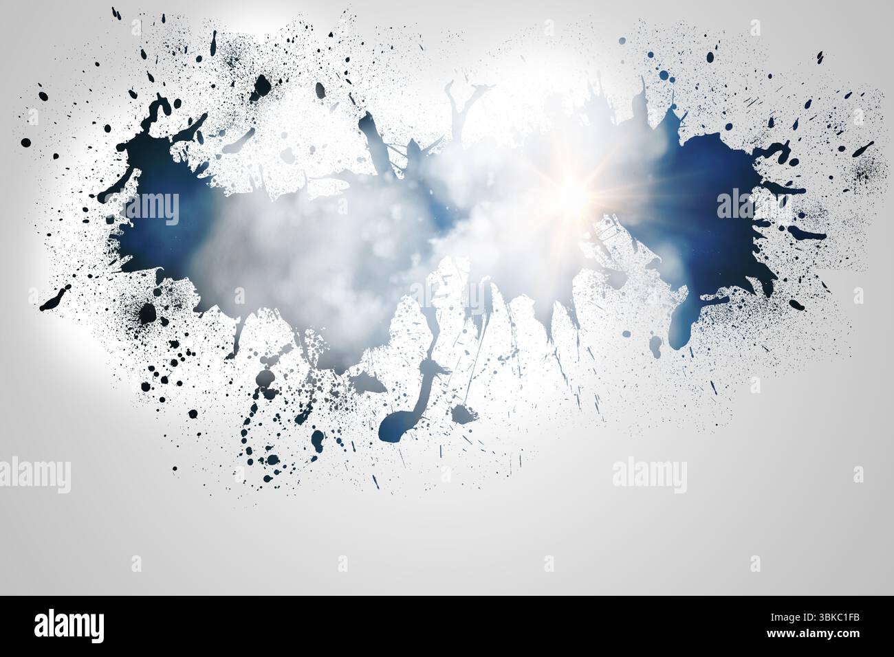 Splash on wall revealing clouds Stock Photo