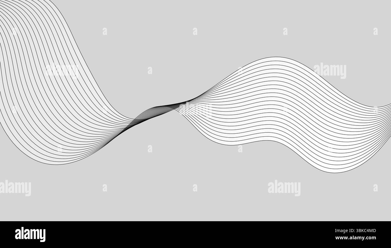 Abstract white black curved linear waves minimal elegant background. Vector design Stock Vector