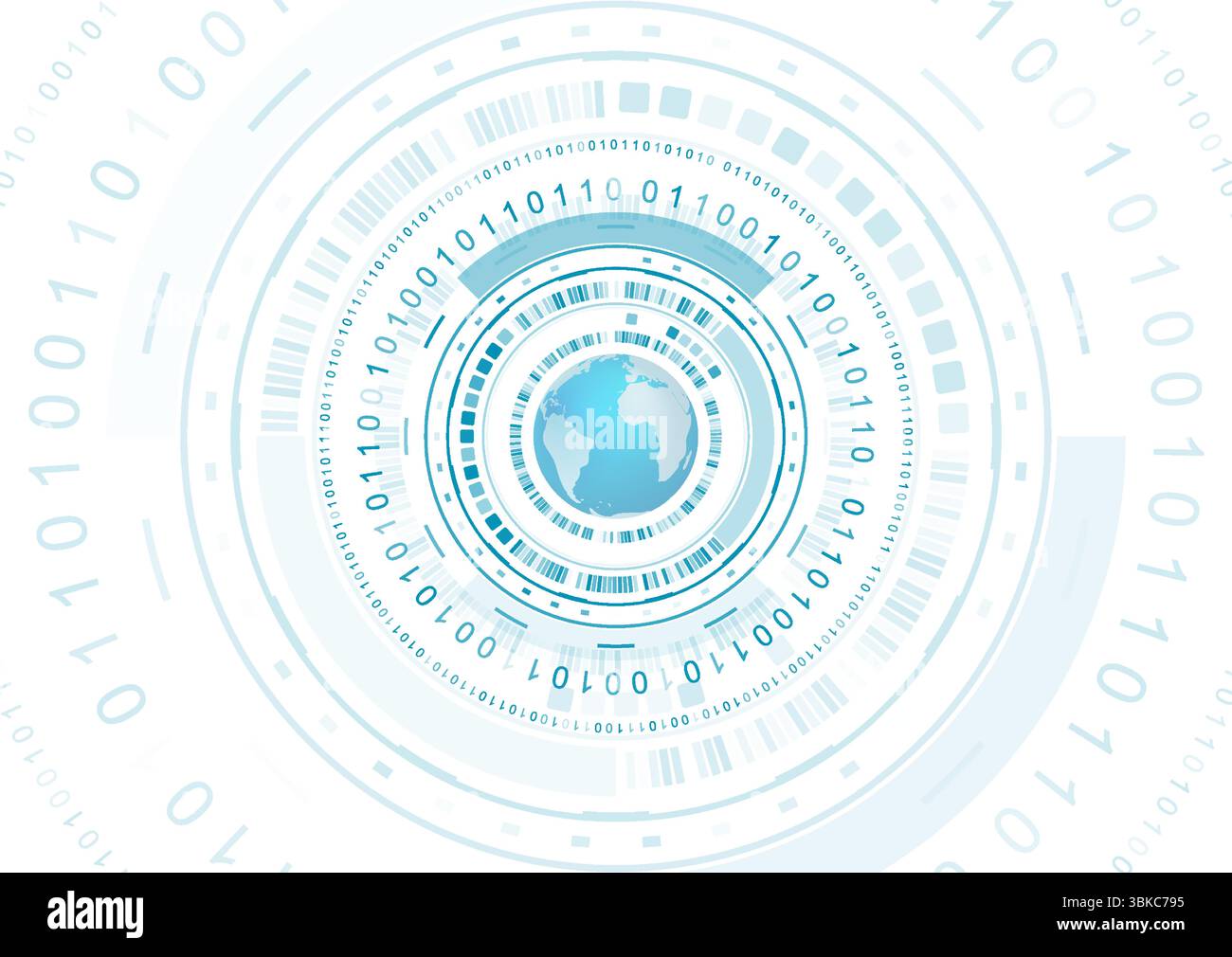 Technological background with globe design, geometrical circular elements and binary code. Futuristic abstract vector design Stock Vector