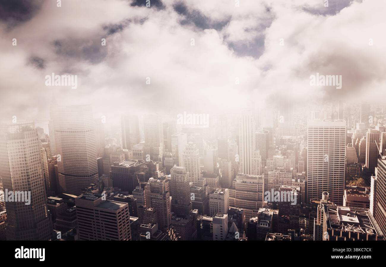 Aerial view of a city on a cloudy day Stock Photo - Alamy