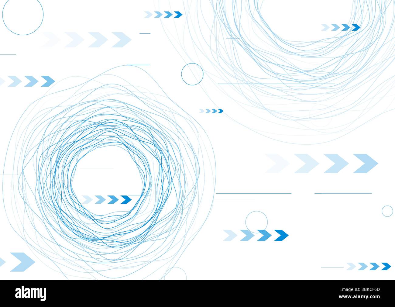 Technology minimal background with blue wavy lines and arrows. Futuristic vector design Stock Vector