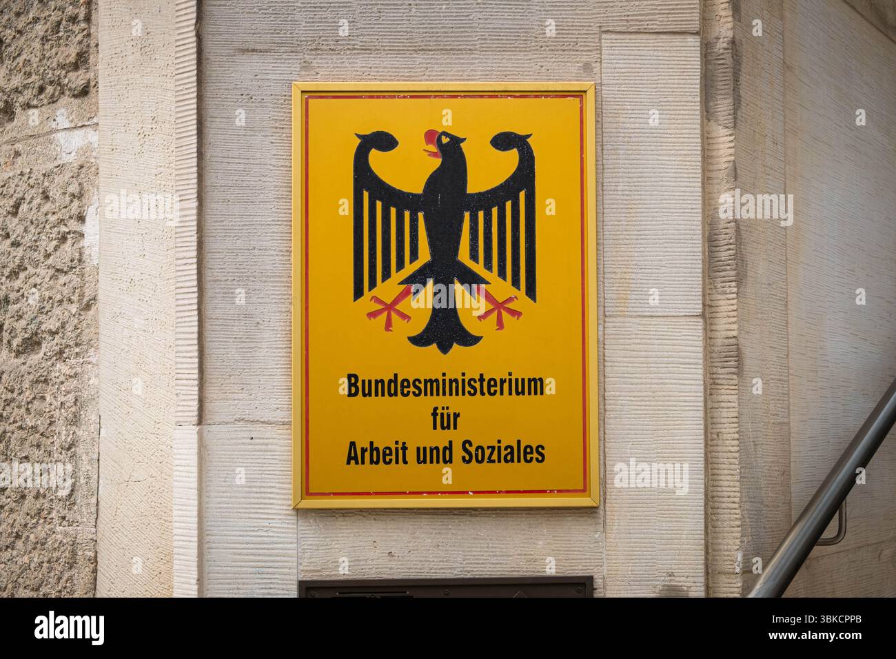 Berlin, Germany - june 15, 2025: Signage of the ministry of labour and social affairs . german: Bundesministerium für Arbeit und Soziales Stock Photo