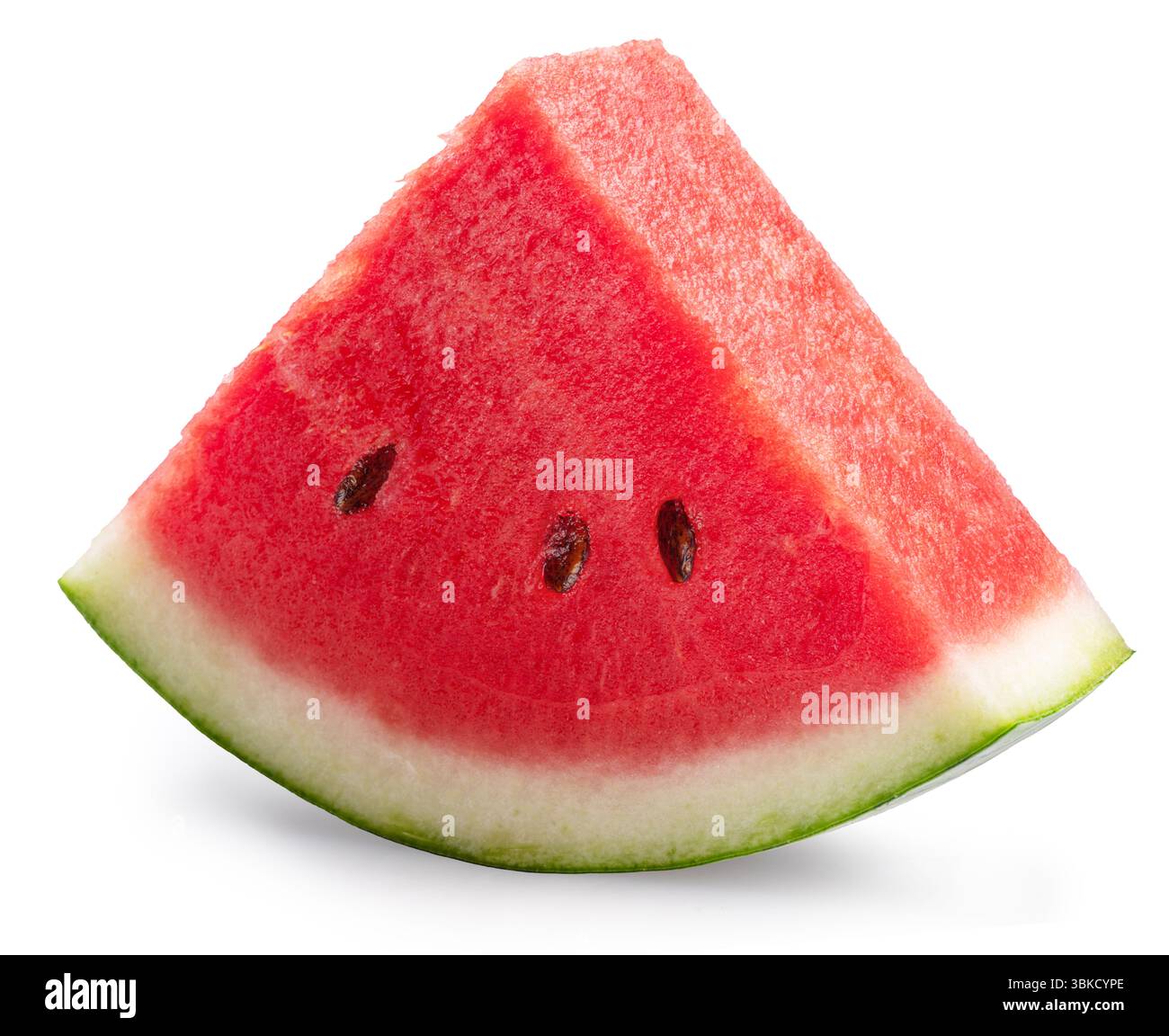 Watermelon triangle slice with seeds isolated on white background. Clipping path. Stock Photo