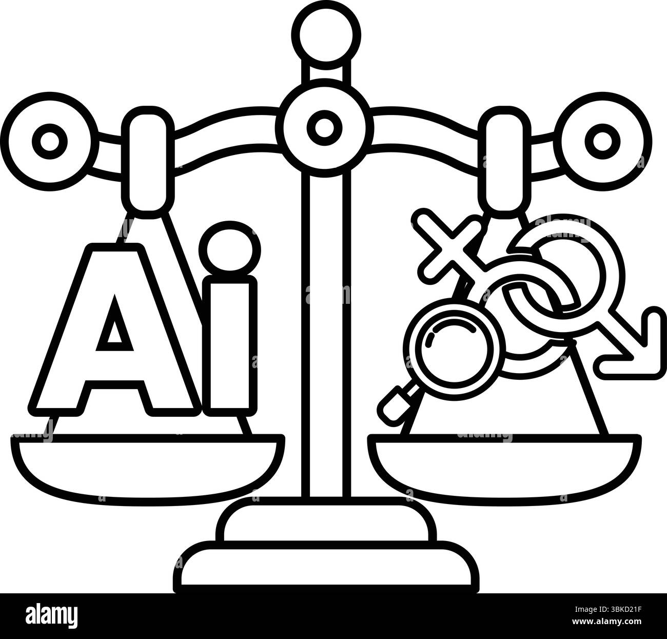 A scale with the letters AI on one side and a magnifying glass on the ...