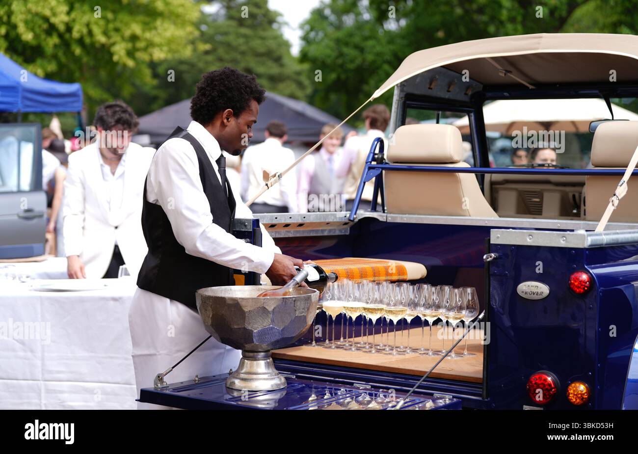 Range Rover Ascot Drinks are prepared in the boot of a Land Rover in the car park on day ...