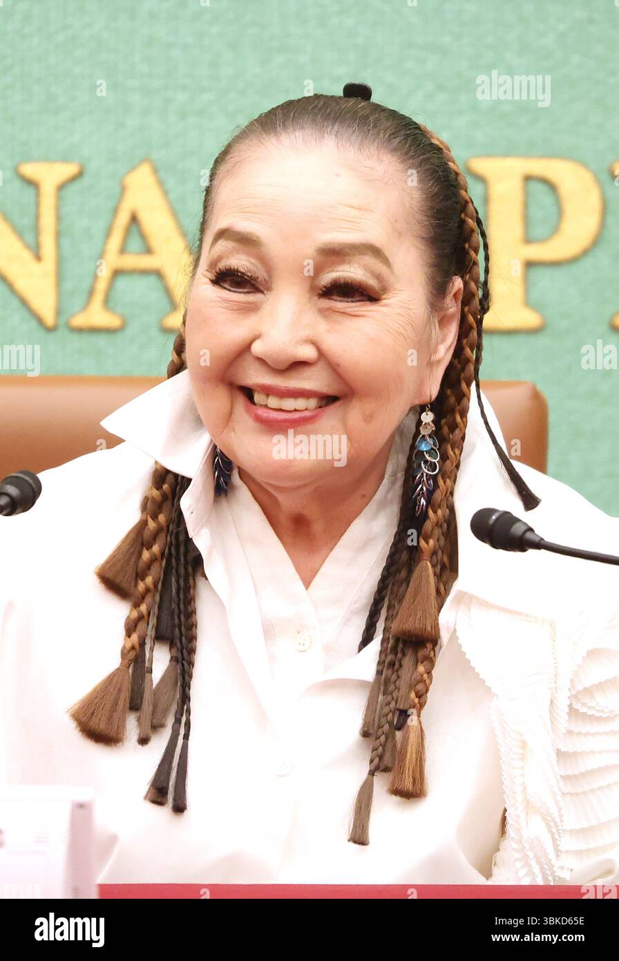 Tokyo, Japan. 20th June, 2025. Japanese song writer, music journalist and a radio DJ Reiko Yukawa, 89, speaks about her memories at the Japan National Press Club in Tokyo on Friday, June 20, 2025. Yukawa interviewed mano foreign musicians such as Elvis Presley and Beetles. (photo by Yoshio Tsunoda/AFLO) Stock Photo