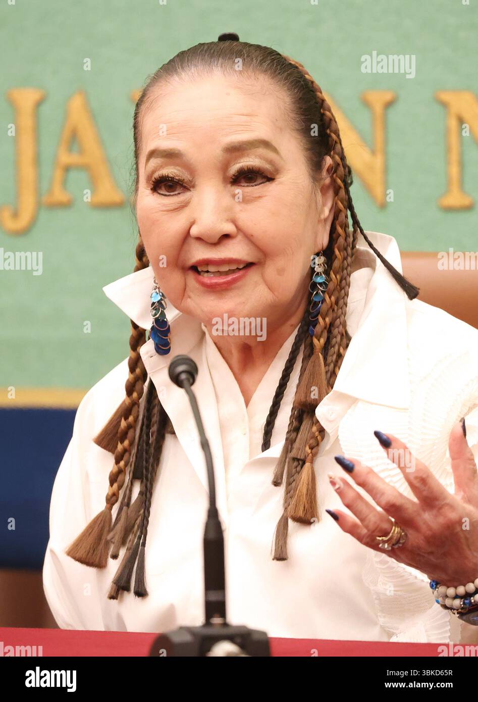 Tokyo, Japan. 20th June, 2025. Japanese song writer, music journalist and a radio DJ Reiko Yukawa, 89, speaks about her memories at the Japan National Press Club in Tokyo on Friday, June 20, 2025. Yukawa interviewed mano foreign musicians such as Elvis Presley and Beetles. (photo by Yoshio Tsunoda/AFLO) Stock Photo