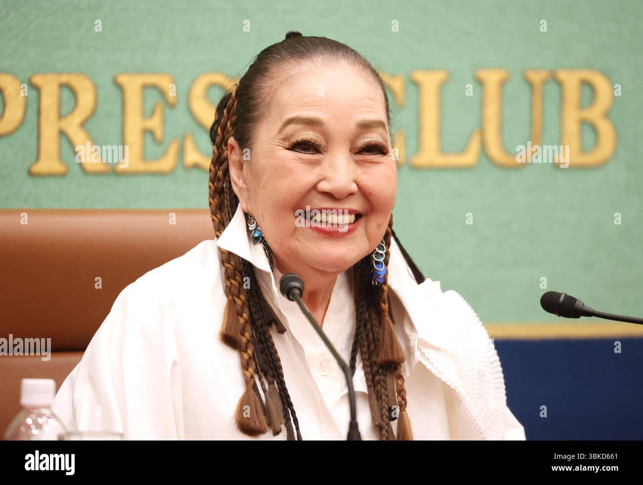 Tokyo, Japan. 20th June, 2025. Japanese song writer, music journalist and a radio DJ Reiko Yukawa, 89, speaks about her memories at the Japan National Press Club in Tokyo on Friday, June 20, 2025. Yukawa interviewed mano foreign musicians such as Elvis Presley and Beetles. (photo by Yoshio Tsunoda/AFLO) Stock Photo