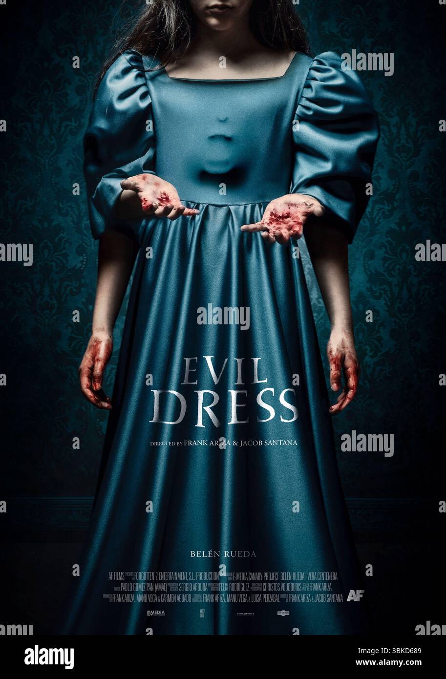 Evil Dress (2025) directed by Frank Ariza and Jacob Santana and starring Belén Rueda, Vega Cernuda, and Pablo Gómez-Pando. Spanish horror film about a mother struggling in the aftermath of a painful divorce, who seeks a new beginning by moving into a remote house with her daughter, only to find herself haunted by sinister forces tied to a mysterious dress. International publicity poster EDITORIAL USE ONLY. Credit: BFA / Film Factory Entertainment Stock Photo