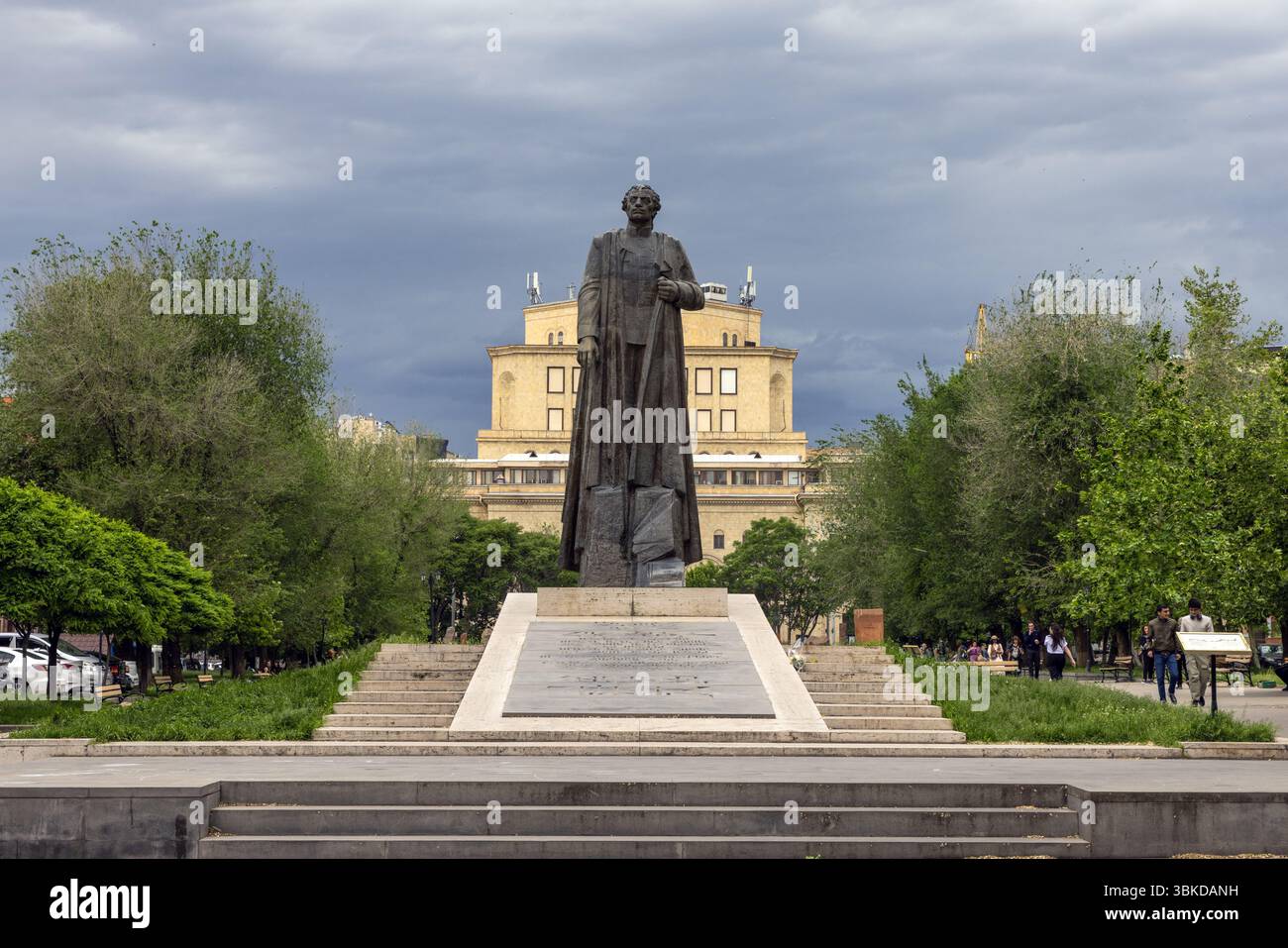 A bronze statue in central Yerevan honours Garegin Nzhdeh, a controversial but revered Armenian national hero, military commander, and statesman. Stock Photo