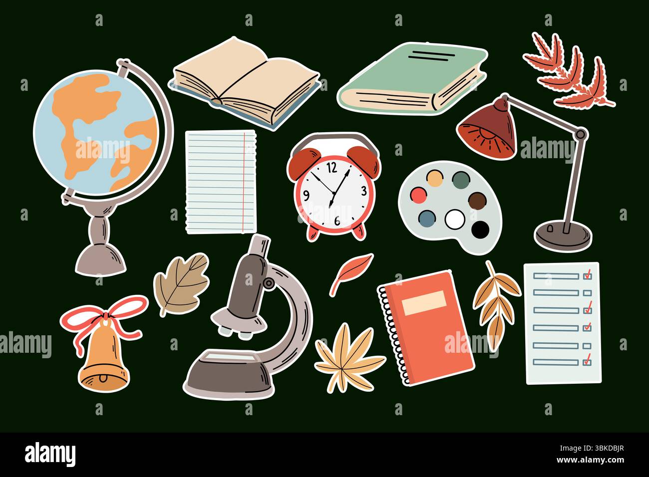 Hand Drawn School Supplies Stickers Set Stock Vector