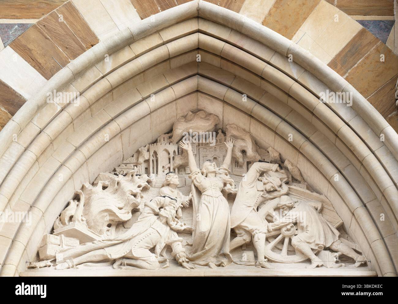 Northampton destroyed by a great fire in 1675, bas-relief scene in the ...