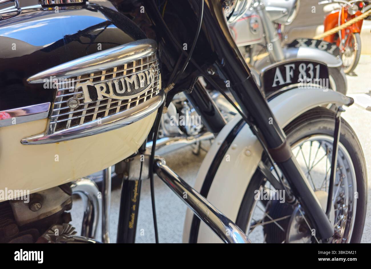 Classic vintage Triumph motorcycle showcasing its iconic design, in ...