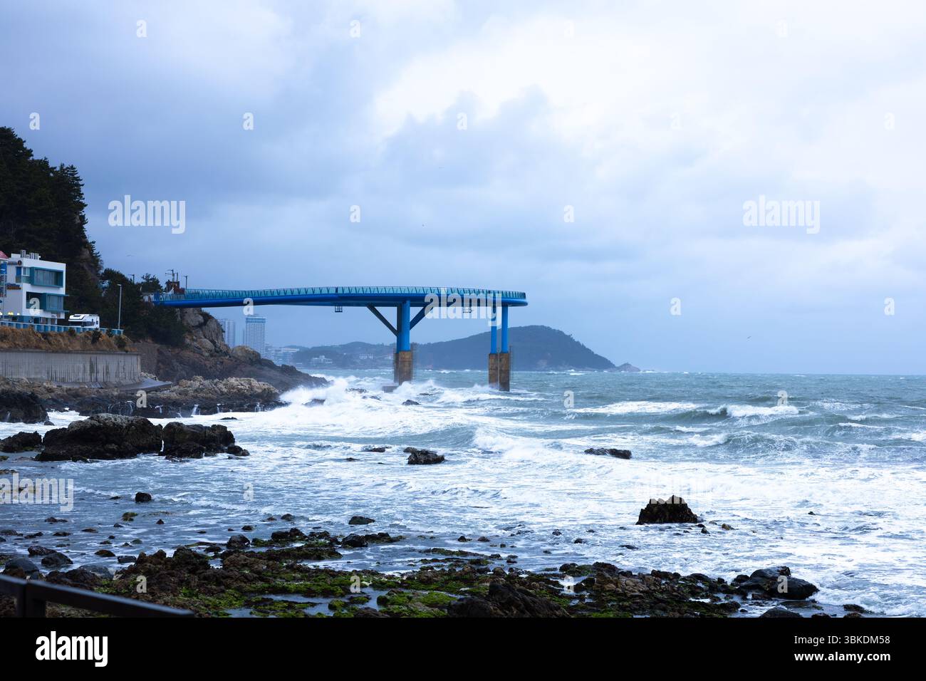 Cheongsapo in Busan, where high waves crash, 청사포, 부산, 파도 Stock Photo