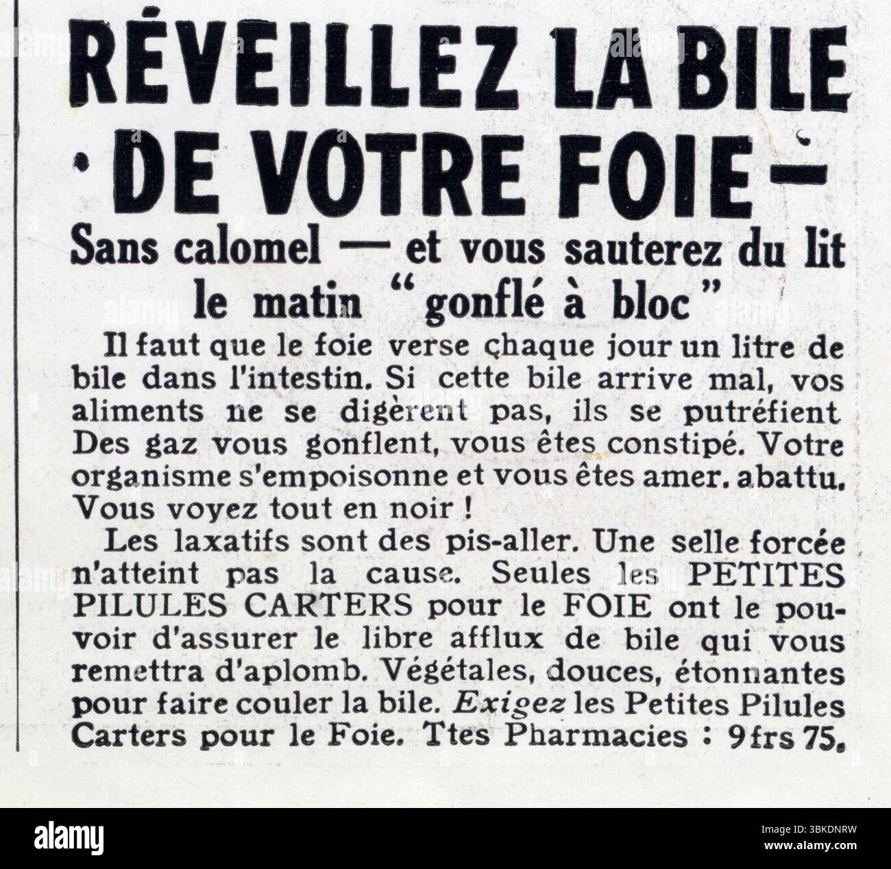 Publicité ancienne RÉVEILLEZ LA BILE DE VOTRE FOIE Stock Photo