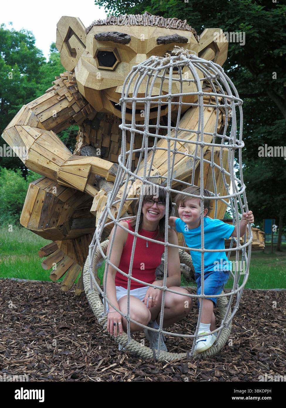 Giant wooden troll sculpture by Danish artist Thomas Dambo at the