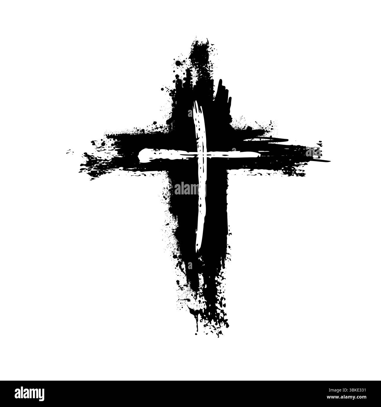 Christian cross vector. Black blotted cross. hand drawn. Not AI, Vector ...