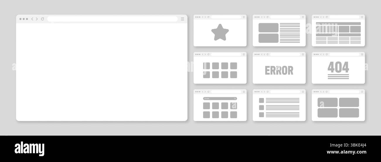 Web browser window, pages layout with toolbar and search field. Modern ...