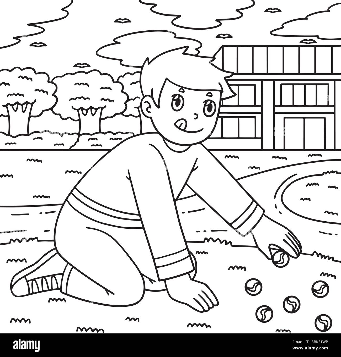 School Yard Boy Playing Marbles Coloring Page Stock Vector Image & Art ...