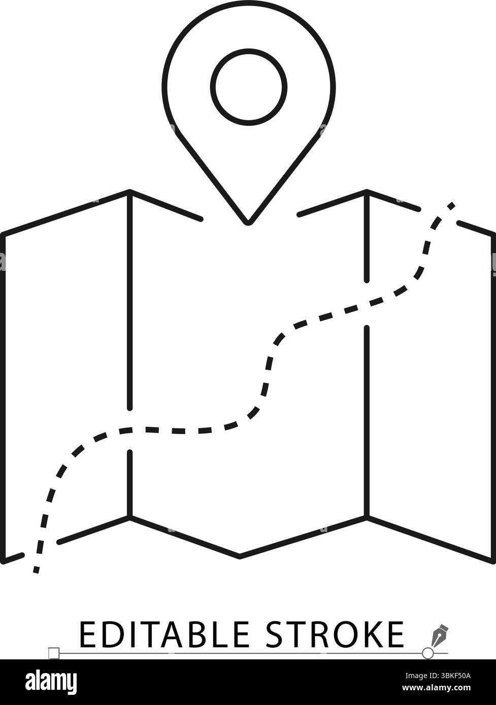 Map with route icon in minimal line style with editable stroke ...