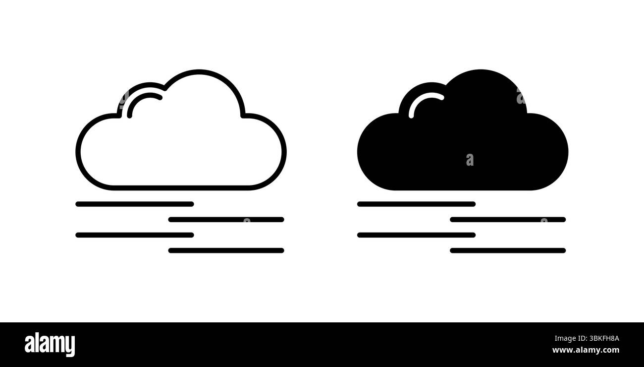 Fog Icon Set. A black icon of fog, representing low visibility weather. Stock Vector