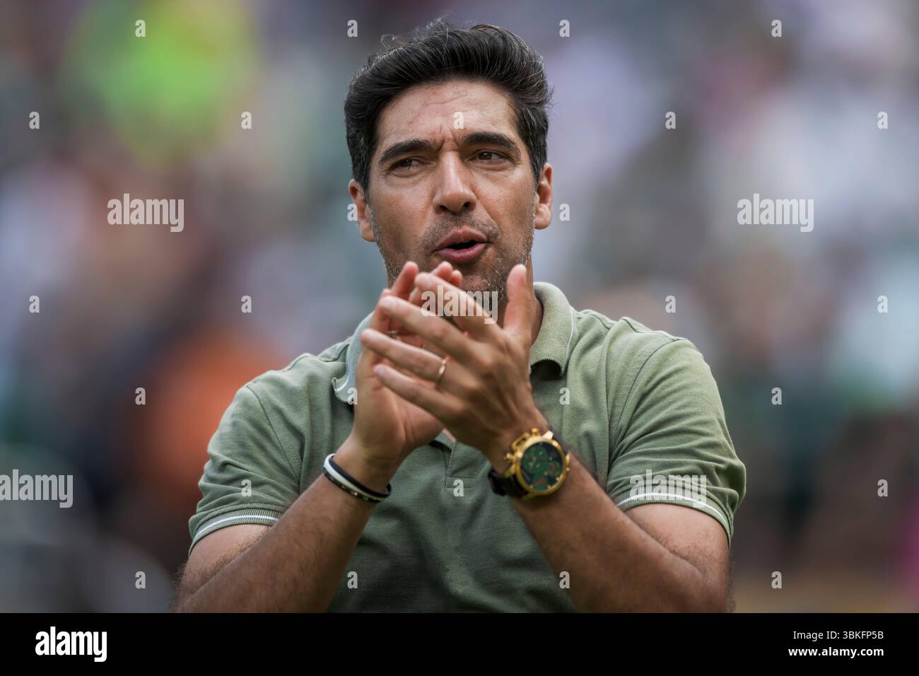 Abel Ferreira, head coach of SE Palmeiras, gestures at the end of the ...