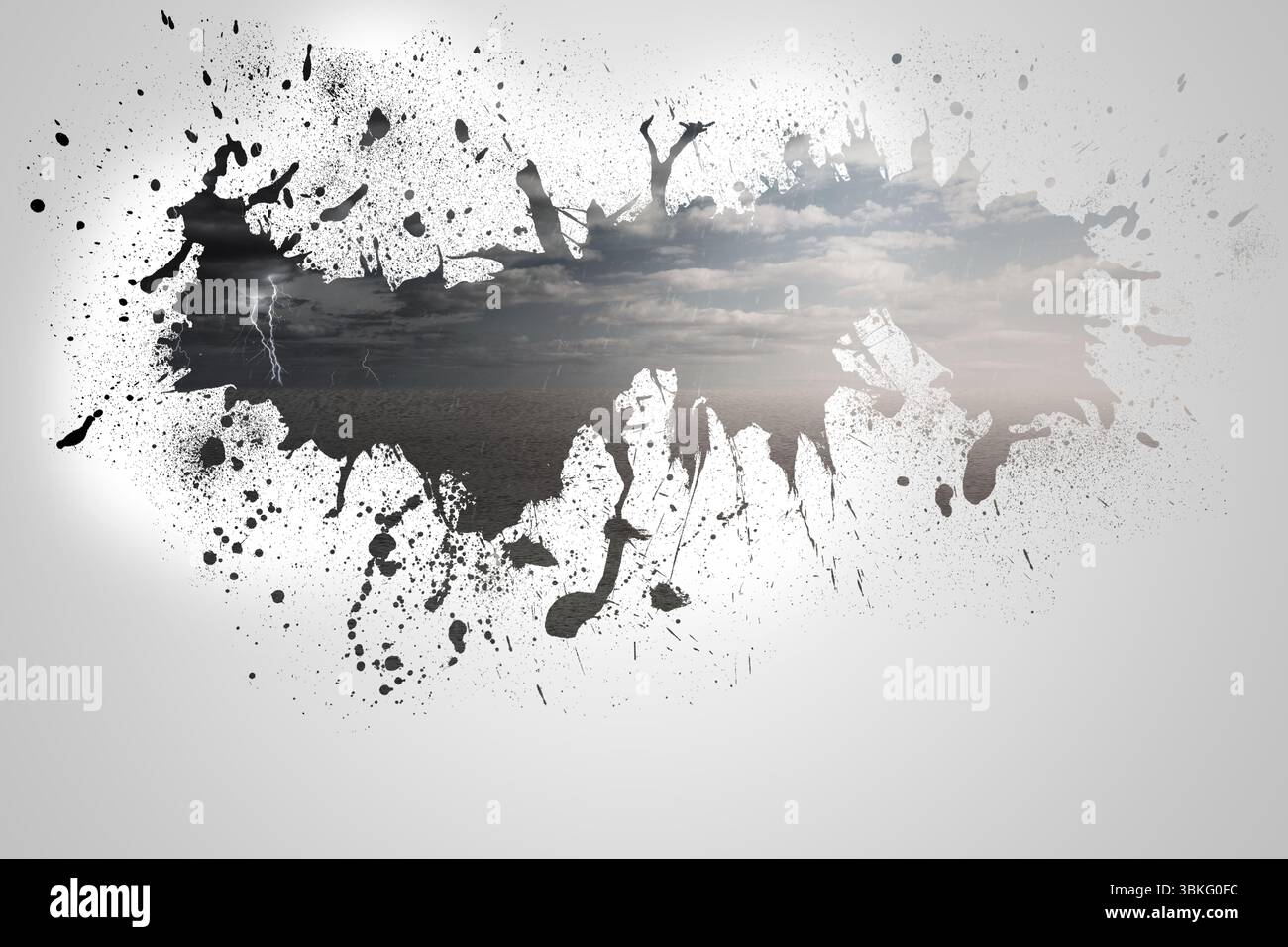 Splash on wall revealing desert landscape Stock Photo