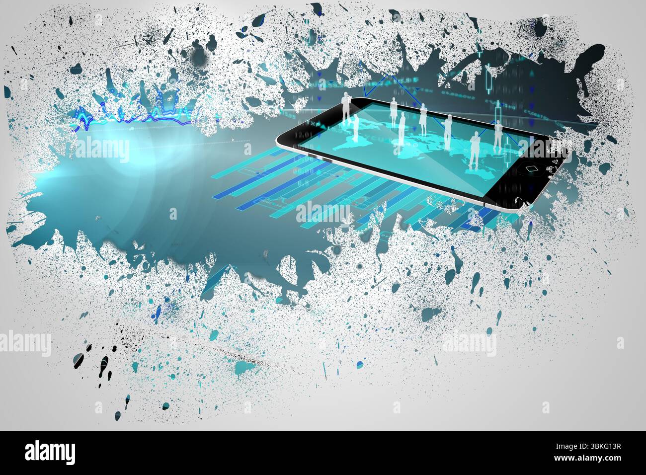 Splash on wall revealing technology interface Stock Photo