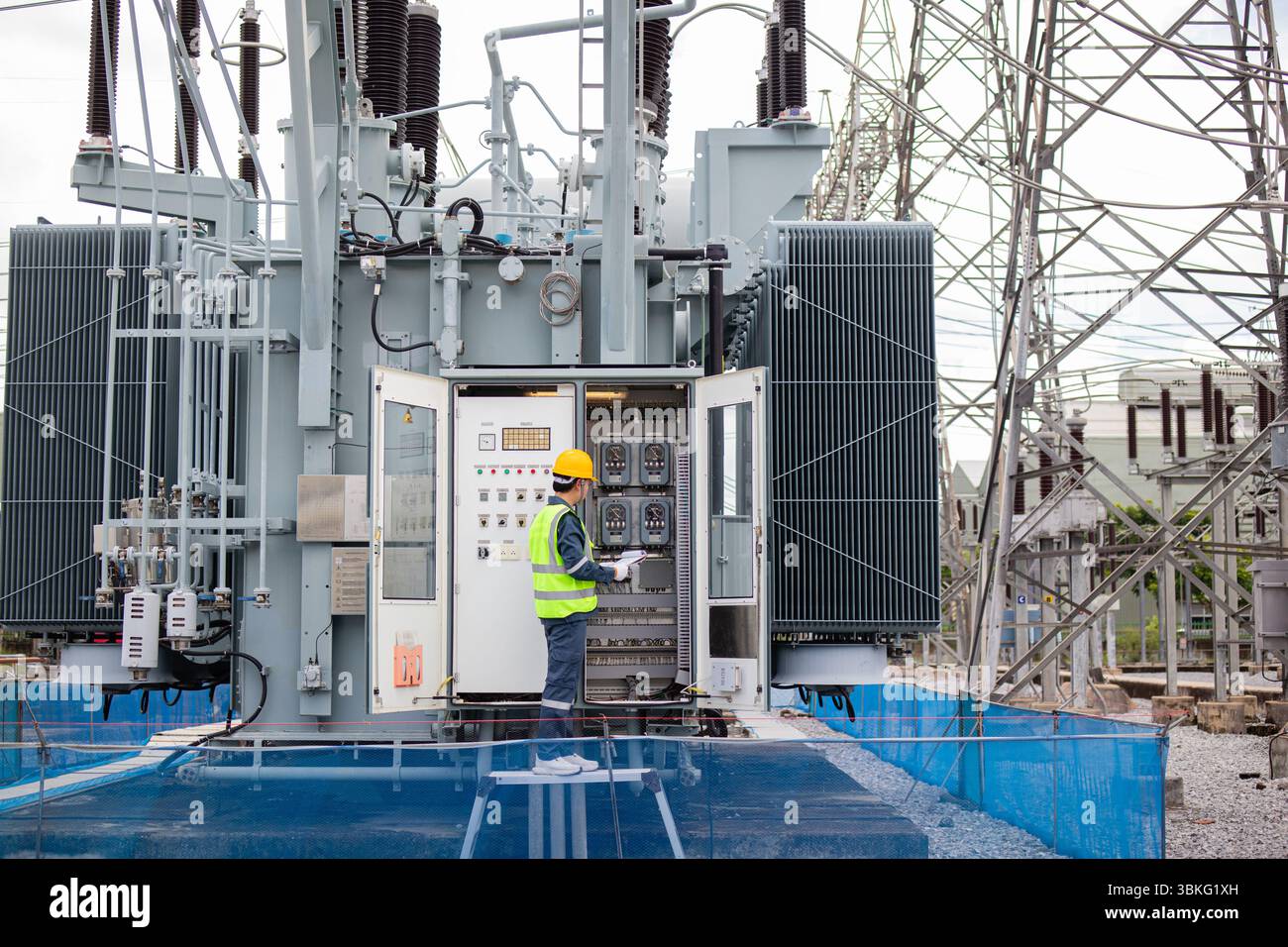 Transformer Visual Inspection Transformer operates electrical transmission substation hi-res stock ...