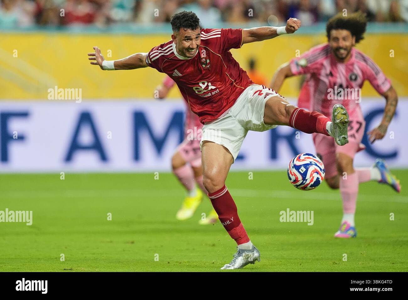 Al Ahly's Trezeguet attempts a shot on goal after missing a penalty ...