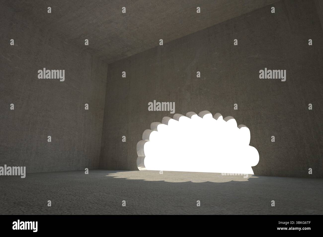 Cloud shaped door in dark room Stock Photo