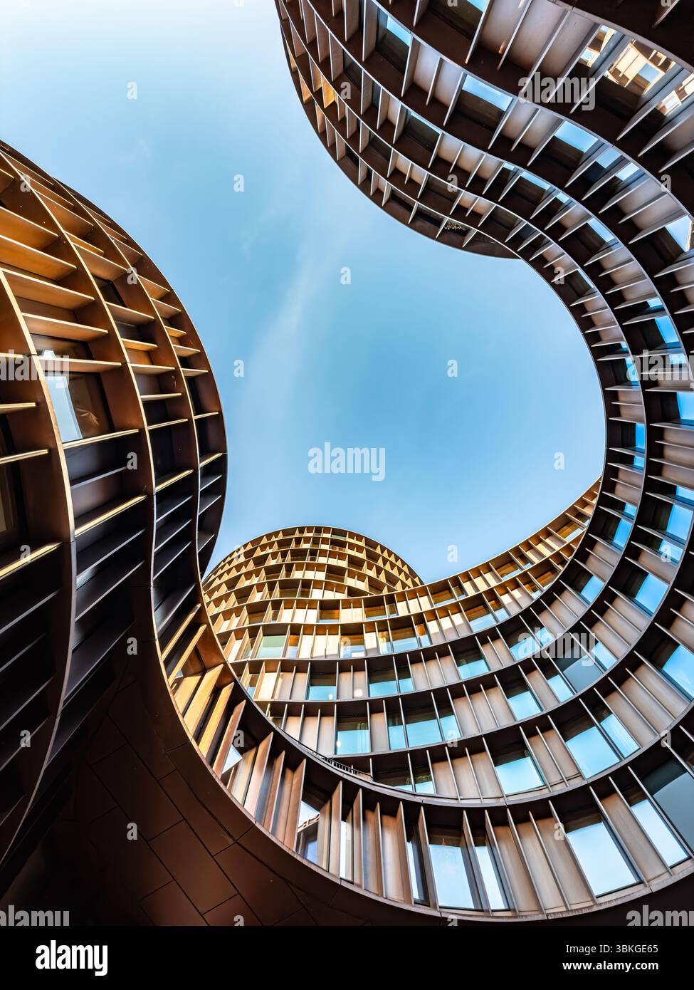 Looking up at Axel Towers, an iconic mixed-use office building in ...