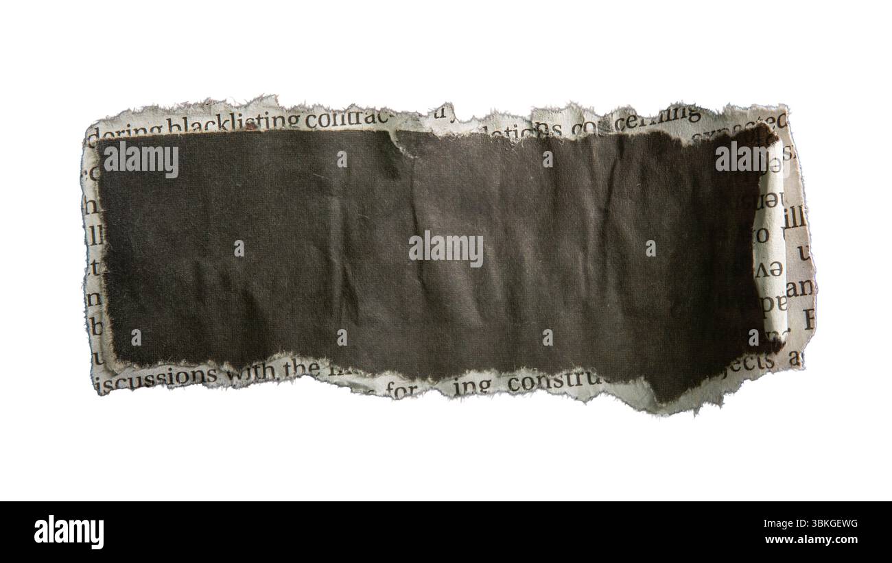 Black rectangular word bubble background created from newspaper on white background with clipping path Stock Photo