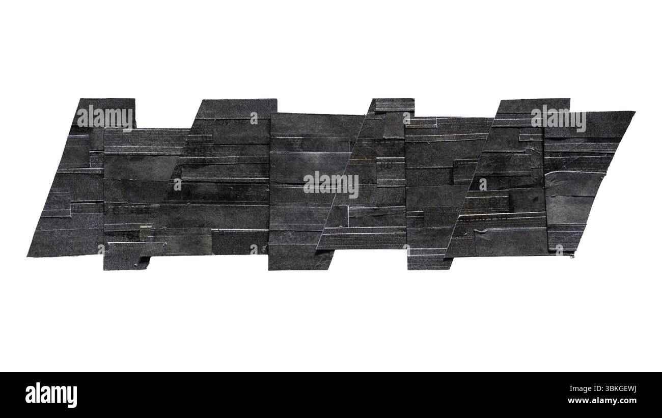 Futurism geometric shape manually created from shredded black printed paper on white background with clipping path Stock Photo