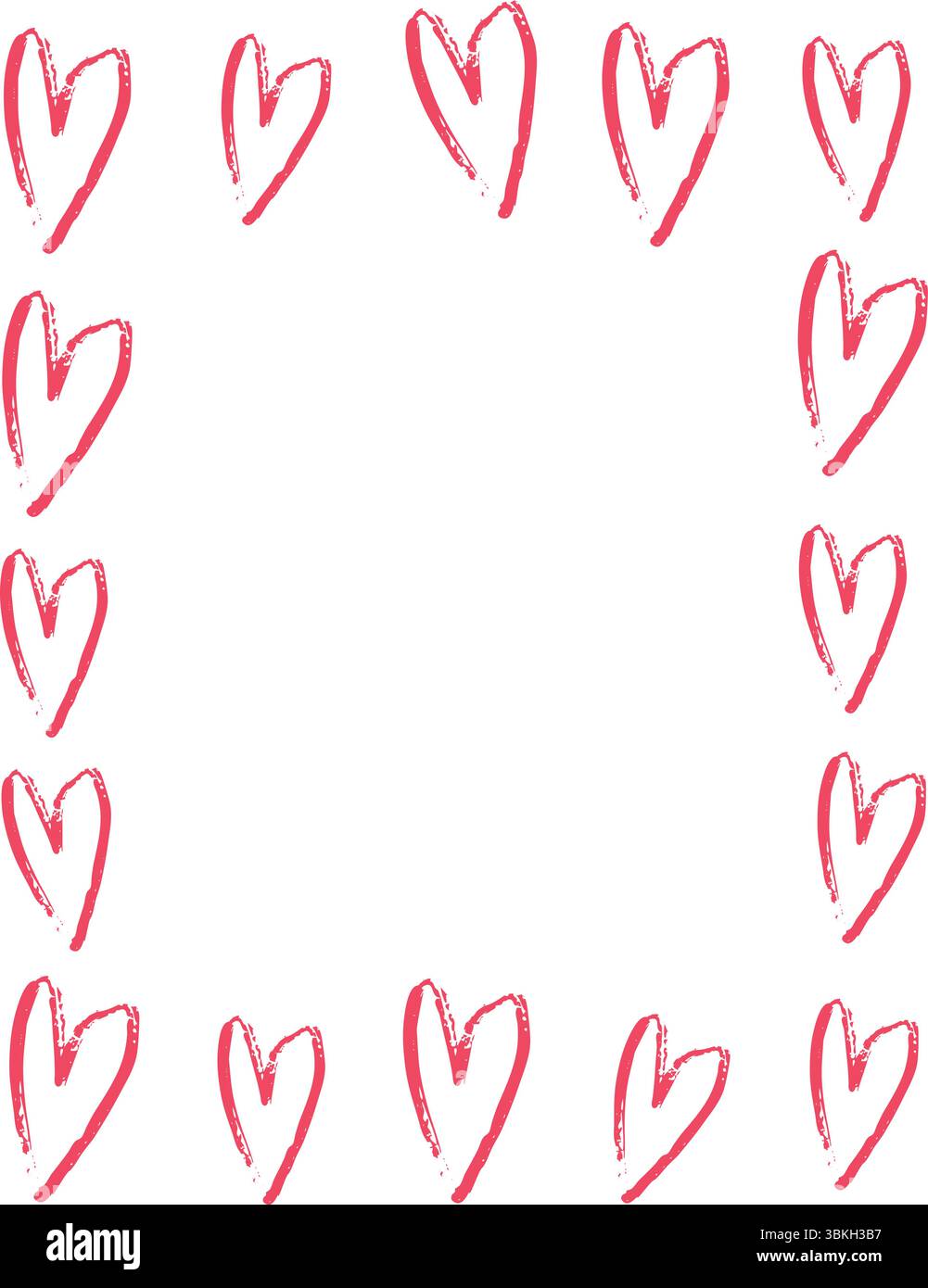 Vector hand drawn frame of red textured hearts Stock Vector