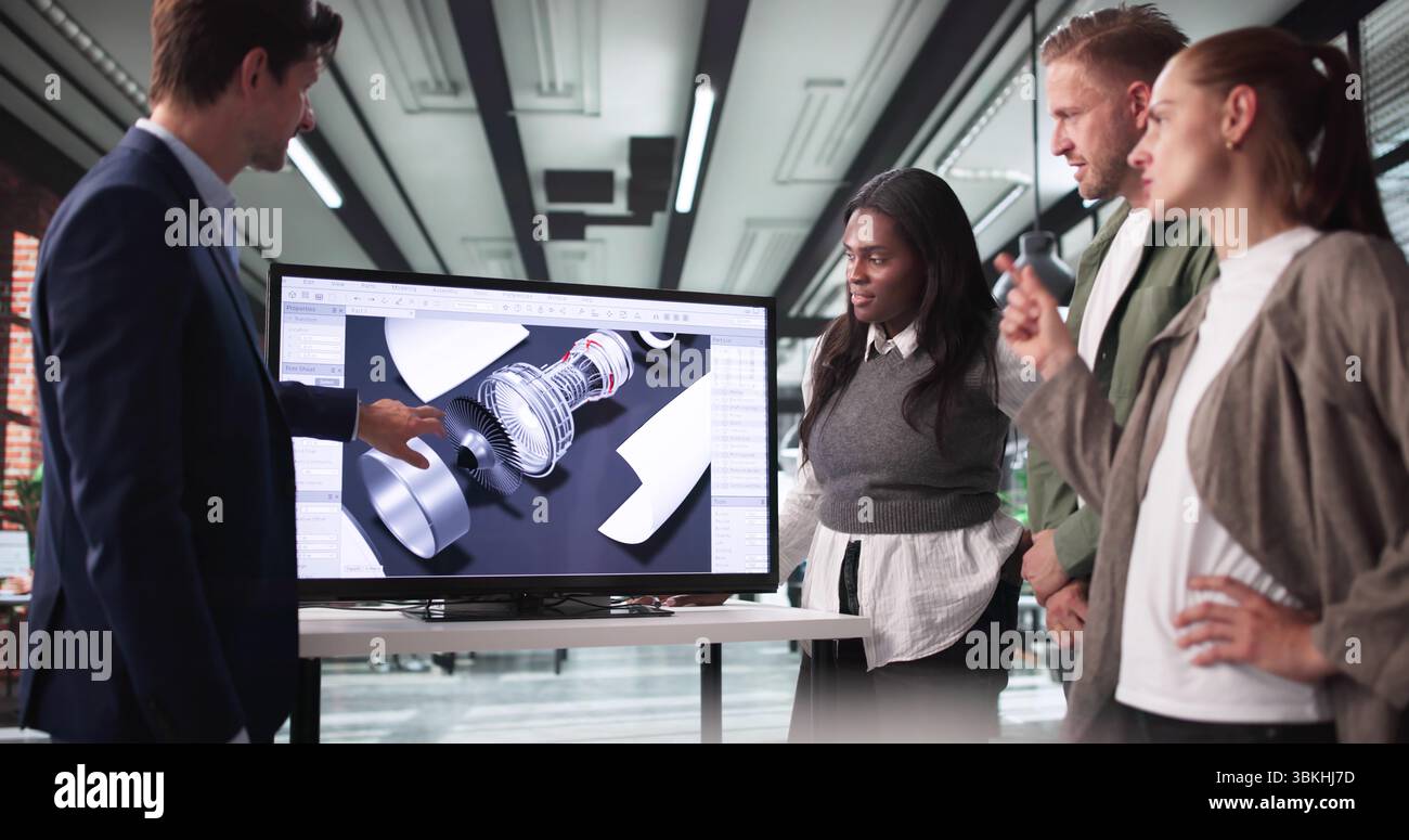 The Diverse Aerospace Team Presents Innovative Designs Using 3D Technology. Stock Photo