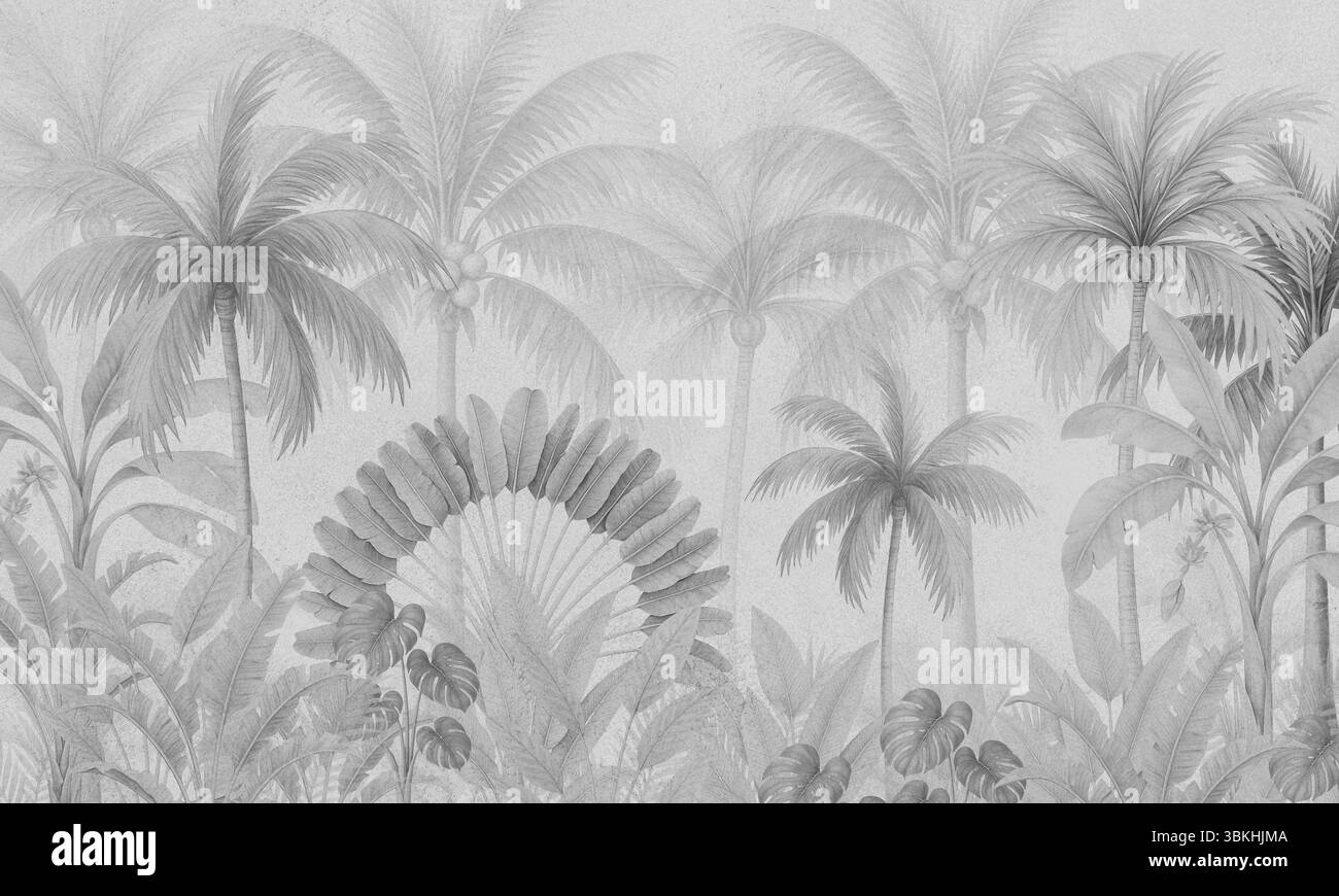 Tropical wallpaper mural Black and White Stock Photos & Images - Alamy