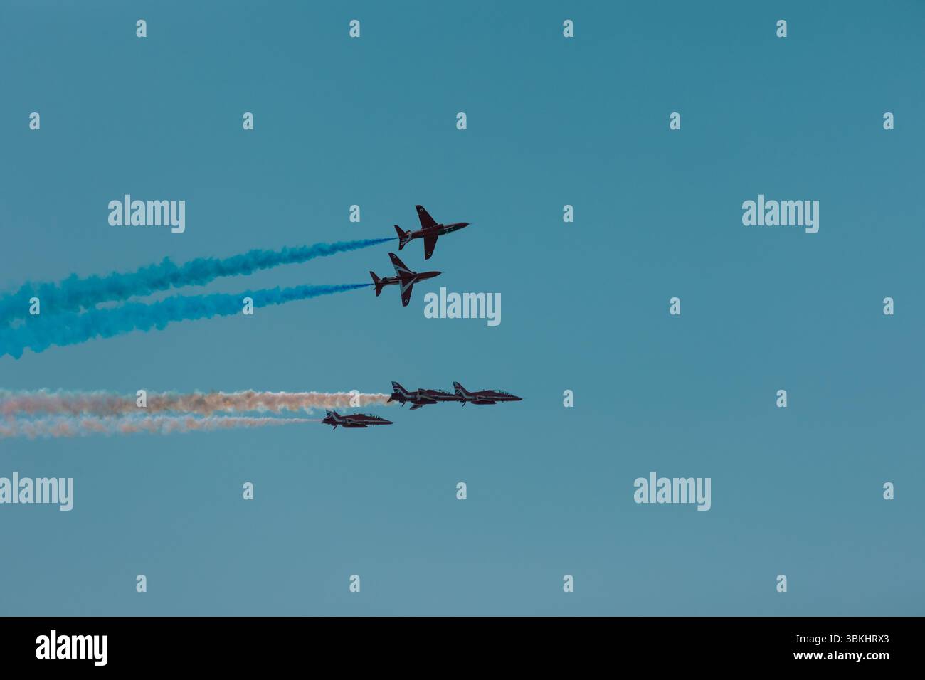 Red Arrows aerial display at Weston Super Mare, UK Stock Photo