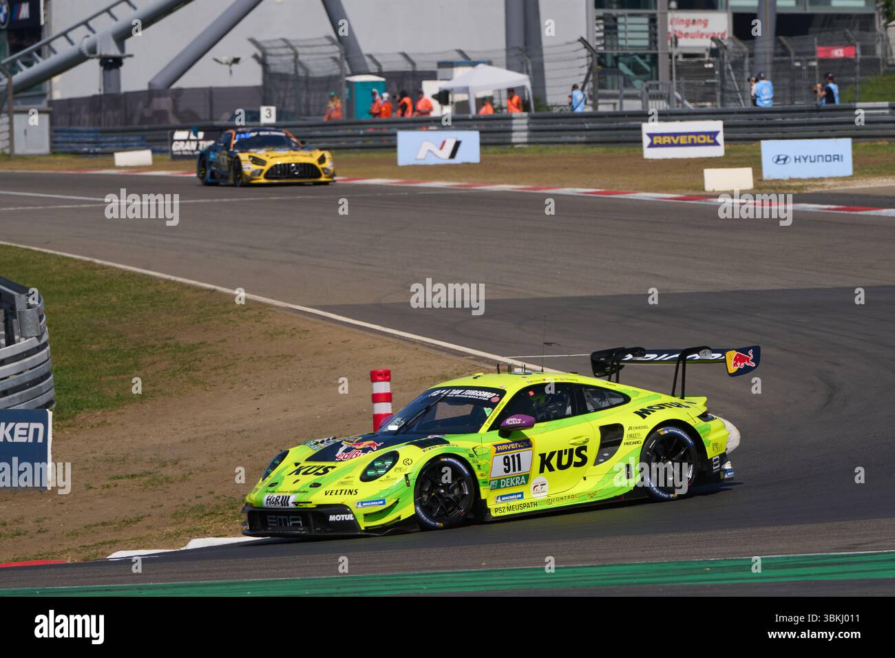 21 June 2025, Rhineland-Palatinate, Nürburg: The Porsche 911 GT3 known ...