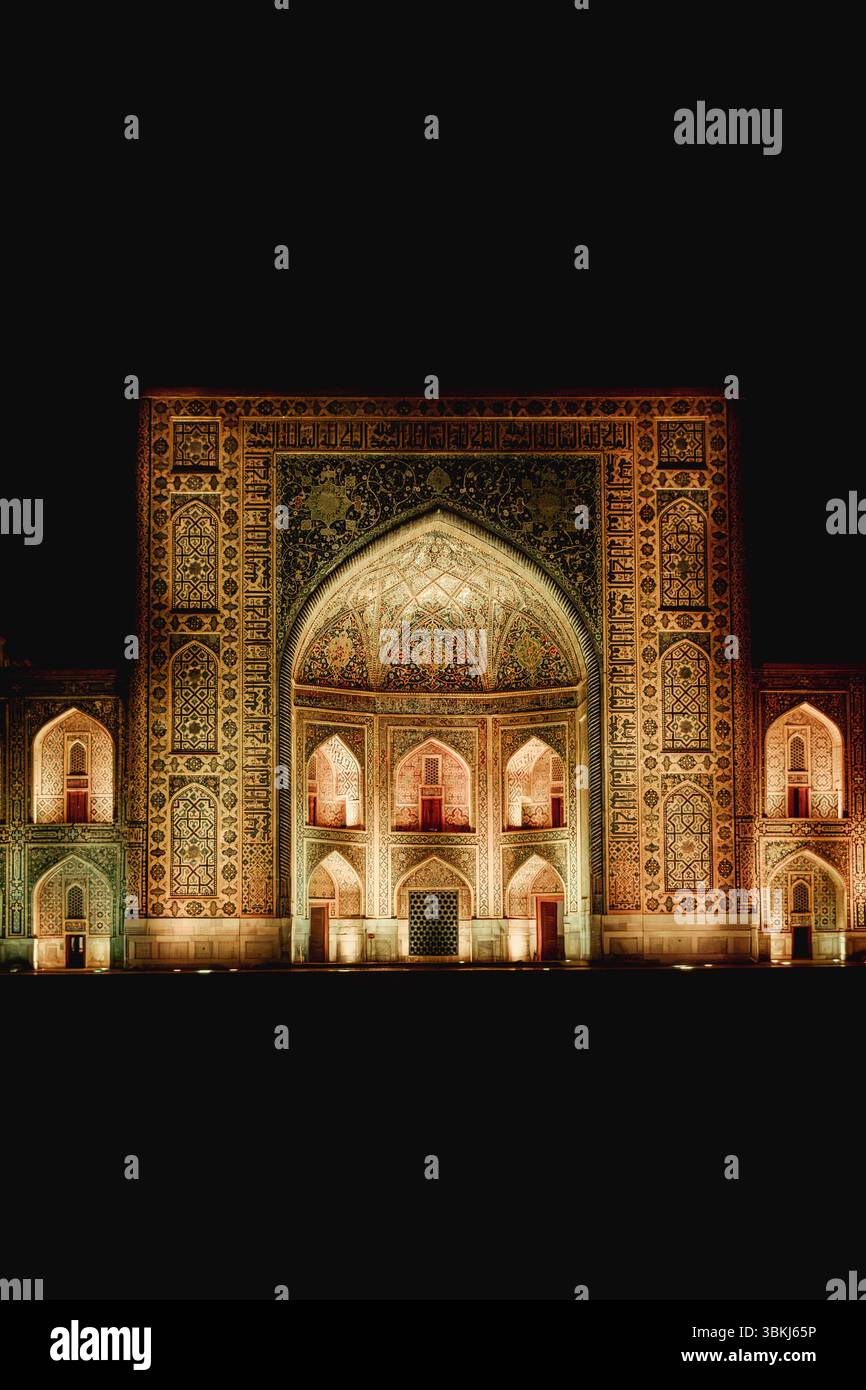 Registan square at night, Samarkand, Uzbekistan Stock Photo