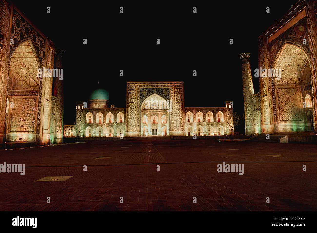 Registan square at night, Samarkand, Uzbekistan Stock Photo