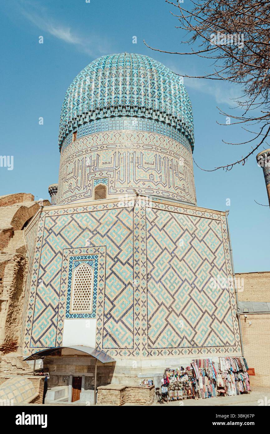 Blue Dome in  Gur-e Amir Mausoleum, Samarkand city Stock Photo