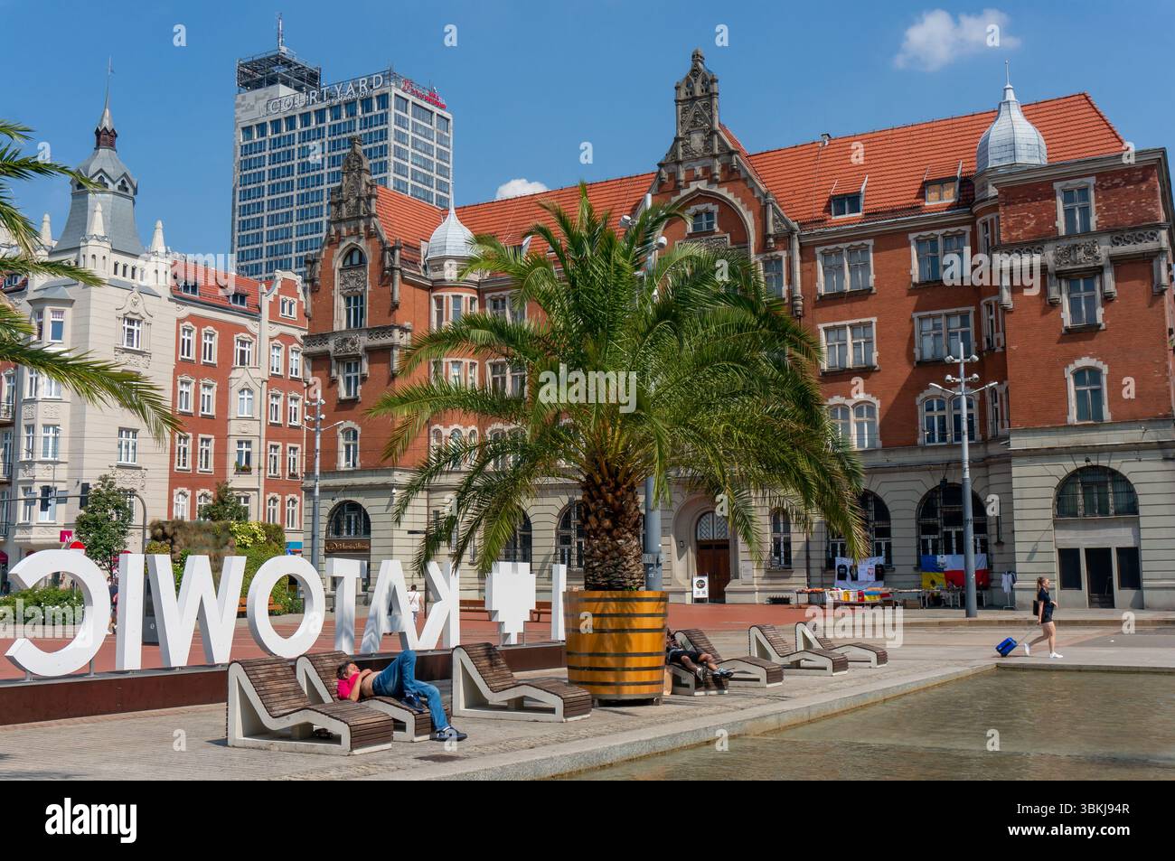 City Center in summer, colorful. Enjoyment of life, relaxation. Katowice, Poland. Stock Photo
